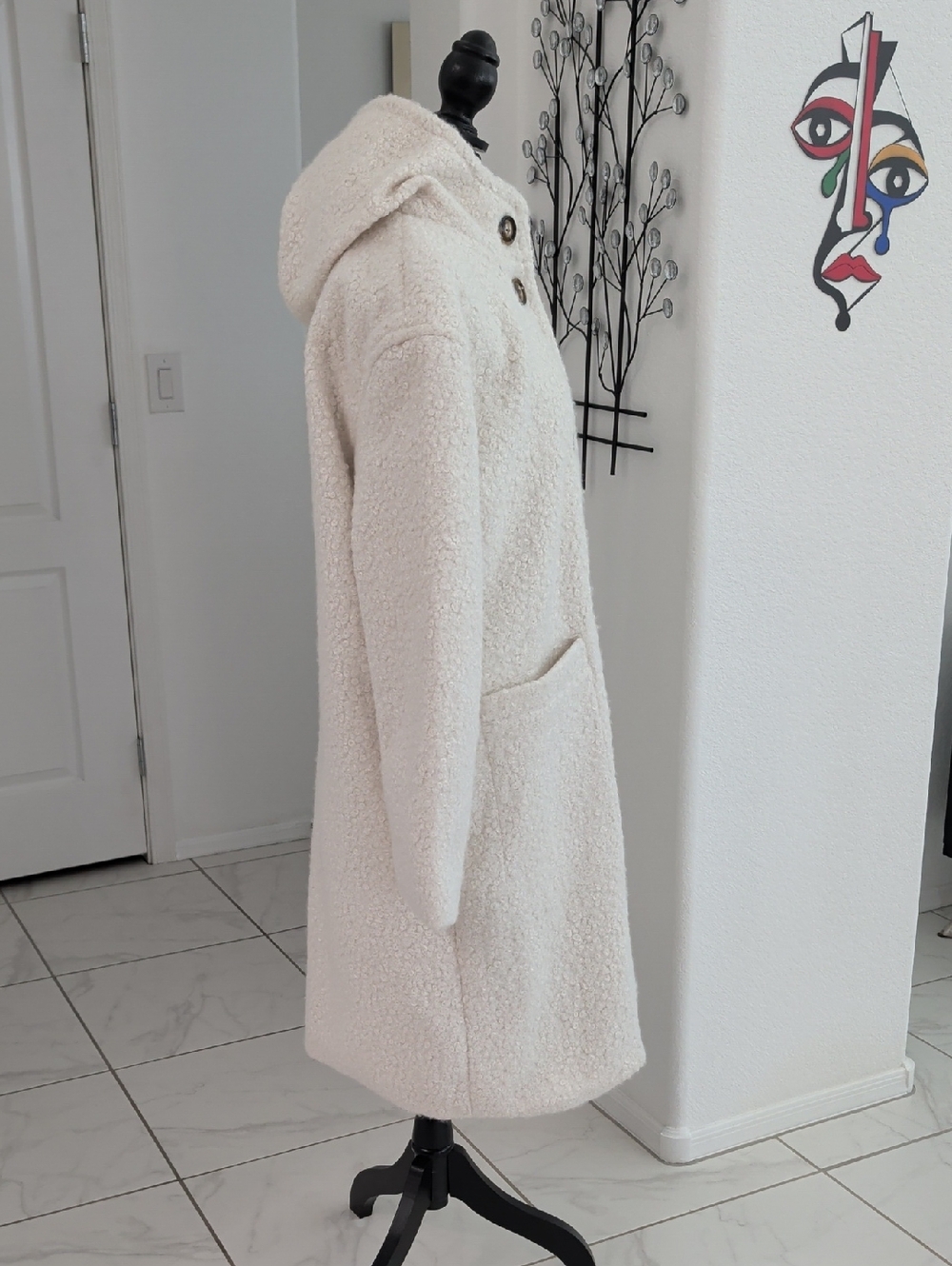 LIke New Cream Hooded Teddy Bear Curly Lamb Hooded Dress Coat a new day L - Picture 4 of 15
